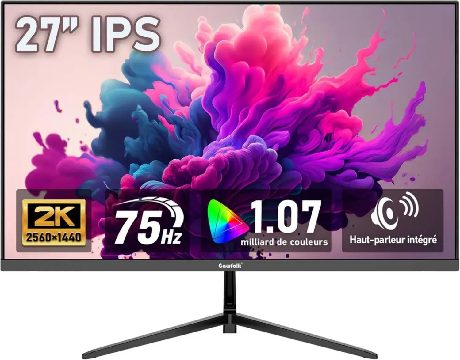 Moniteur de Jeu 27'' IPS 2K QHD 75Hz, 1ms, 100% sRGB, Haut-parleurs Intégrés