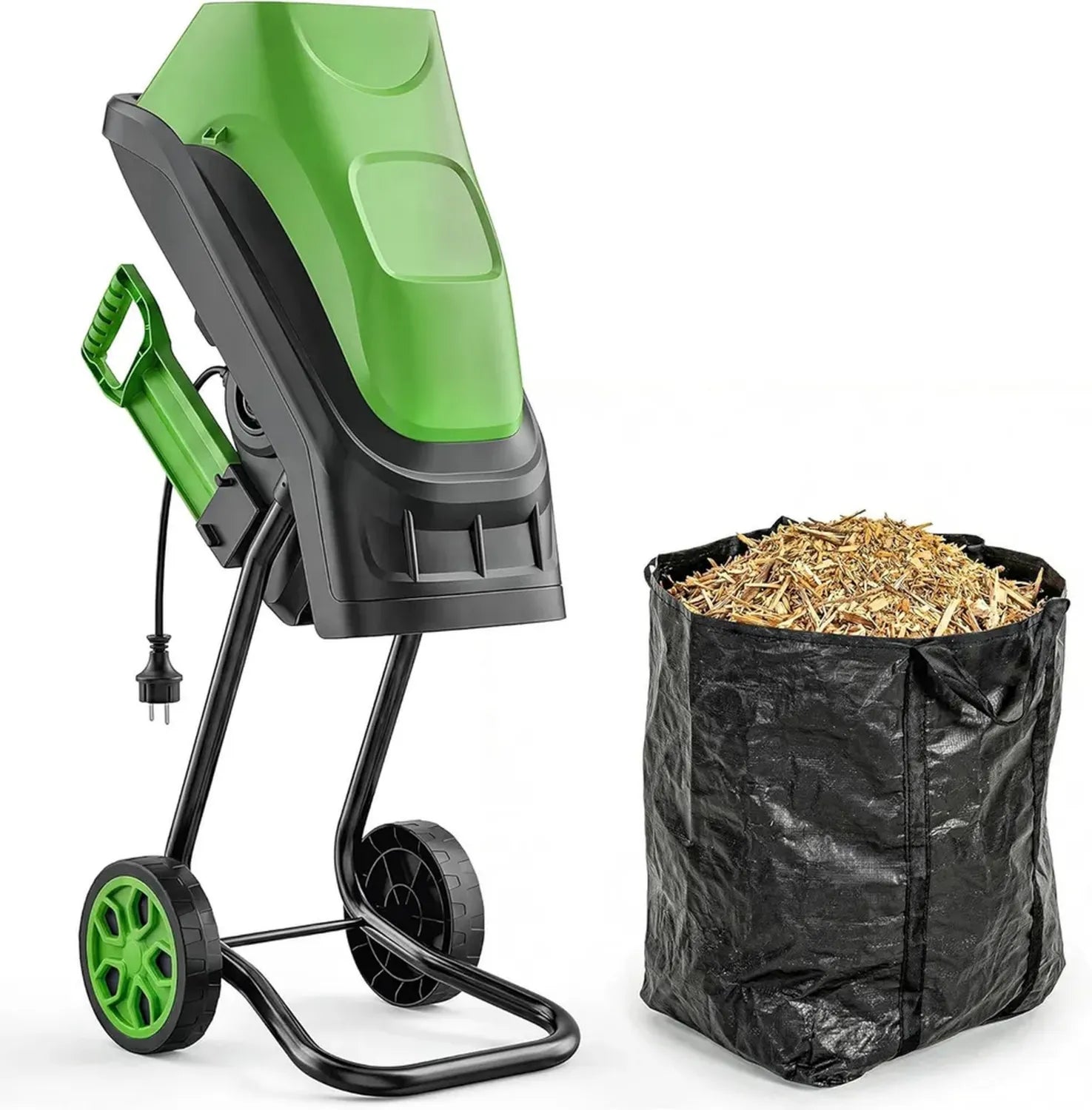 Broyeur de Végétaux Électrique 2500W, Sac 45L, Lames Acier, Vert - Outsunny