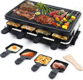 Gril Électrique à Raclette pour 8 Personnes avec 8 Poêlons et Spatules en Bois, 1300W