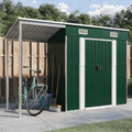 Abri de Jardin en Acier Vert avec Toit Prolongé 277x107x181 cm