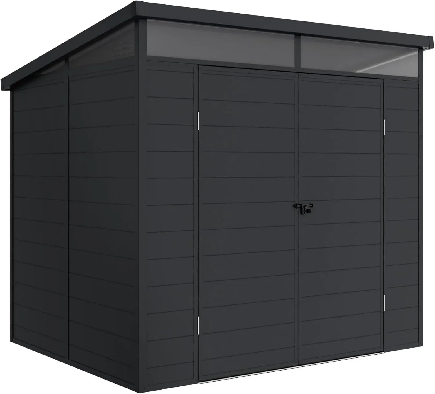 Abri de Jardin Résine Wasabi Terra - Fenêtre Panoramique - Structure Aluminium et PVC Renforcée - Résistant aux UV - Étanche - Gris Anthracite - Surface 4,57 m² - Dimensions 238 x 192 x 215 cm