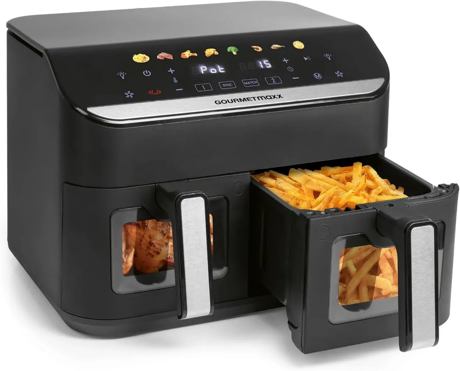 Friteuse à Air GOURMETmaxx, 9 L - Double Cuve 4,5 L | 8 Programmes | Préparation Simultanée pour 8 Personnes | Écran Tactile Multicolore
