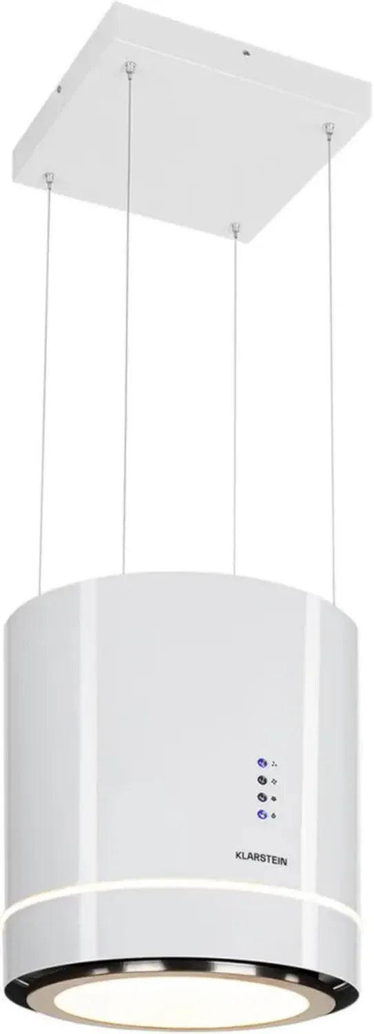 KLARSTEIN Tron Ambience - Hotte îlot sans conduit, 540 m³/h, Éclairage LED, 3 vitesses, Commande facile, 2 filtres à charbon actif - Blanc