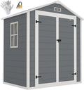 Outsunny Abri de Jardin en Résine avec Portes et Fenêtre Ventilée, Toit Incliné, 2,12 m², Gris