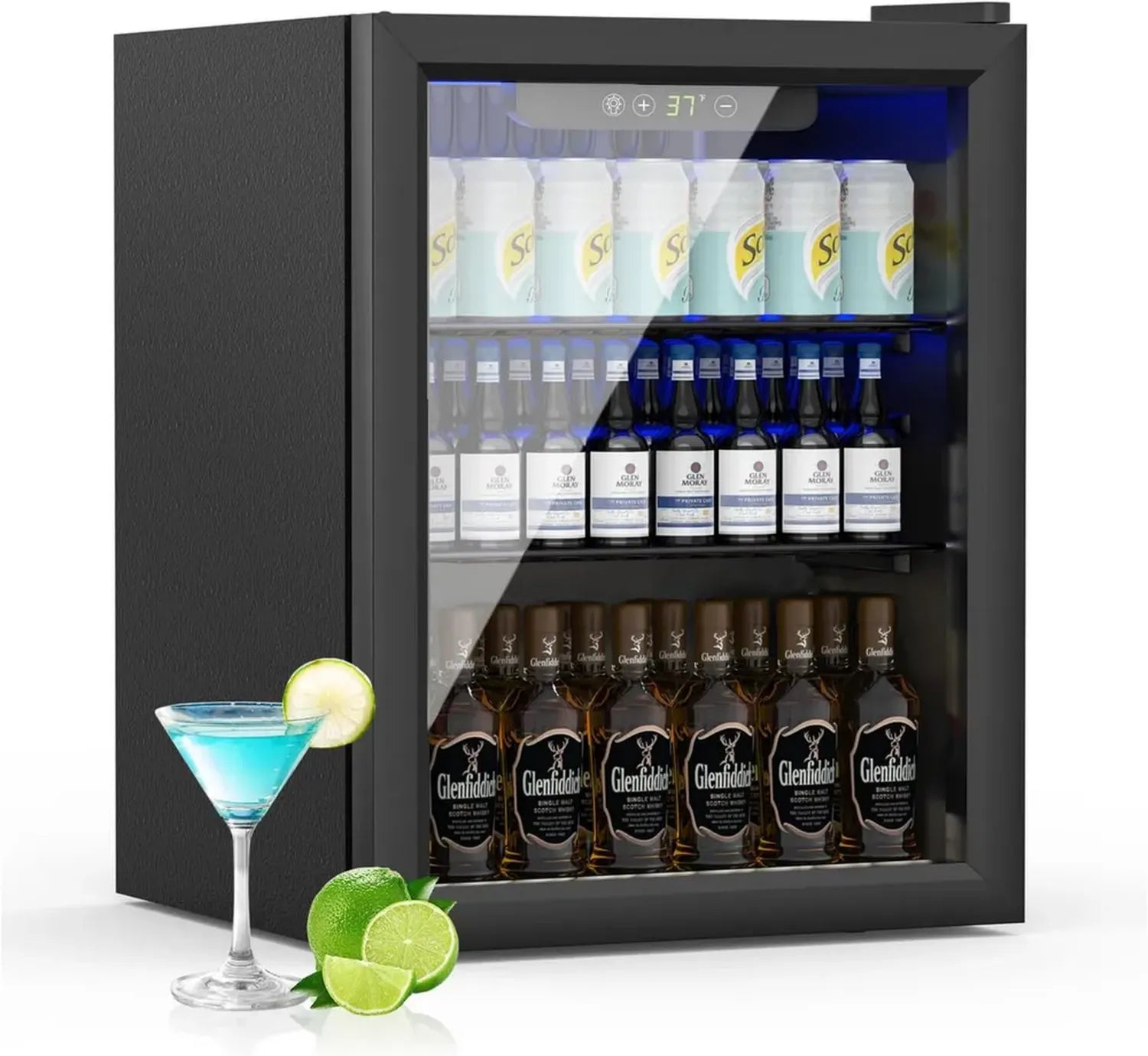 Mini Frigo à Boissons 50L, Refroidisseur 70 Canettes avec Porte en Verre et Température Réglable, Parfait pour Bureaux ou Bars, Étagères Amovibles