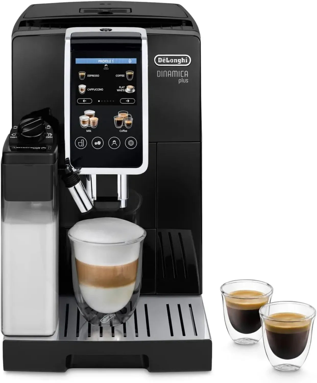 De'Longhi Dinamica Plus ECAM382.70.B - Machine à café automatique avec technologie LatteCrema, 18 recettes, écran TFT, 1450W, noir