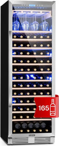 Cave à Vin XXL KLARSTEIN Vinovilla Grande, 425L, 165 Bouteilles, Classe Énergétique A, Écran LCD, Plage de Température 5-20°C, Porte Vitrée en Inox