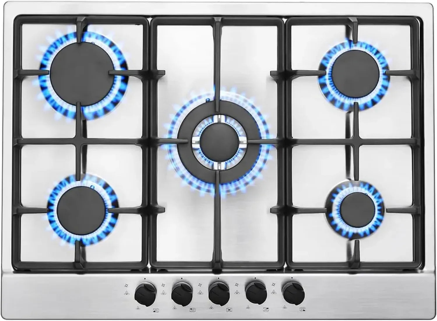 Plaque de cuisson à gaz 5 foyers en acier inoxydable - Sécurité Thermocouple, gaz naturel ou propane, 68cm, 10480W