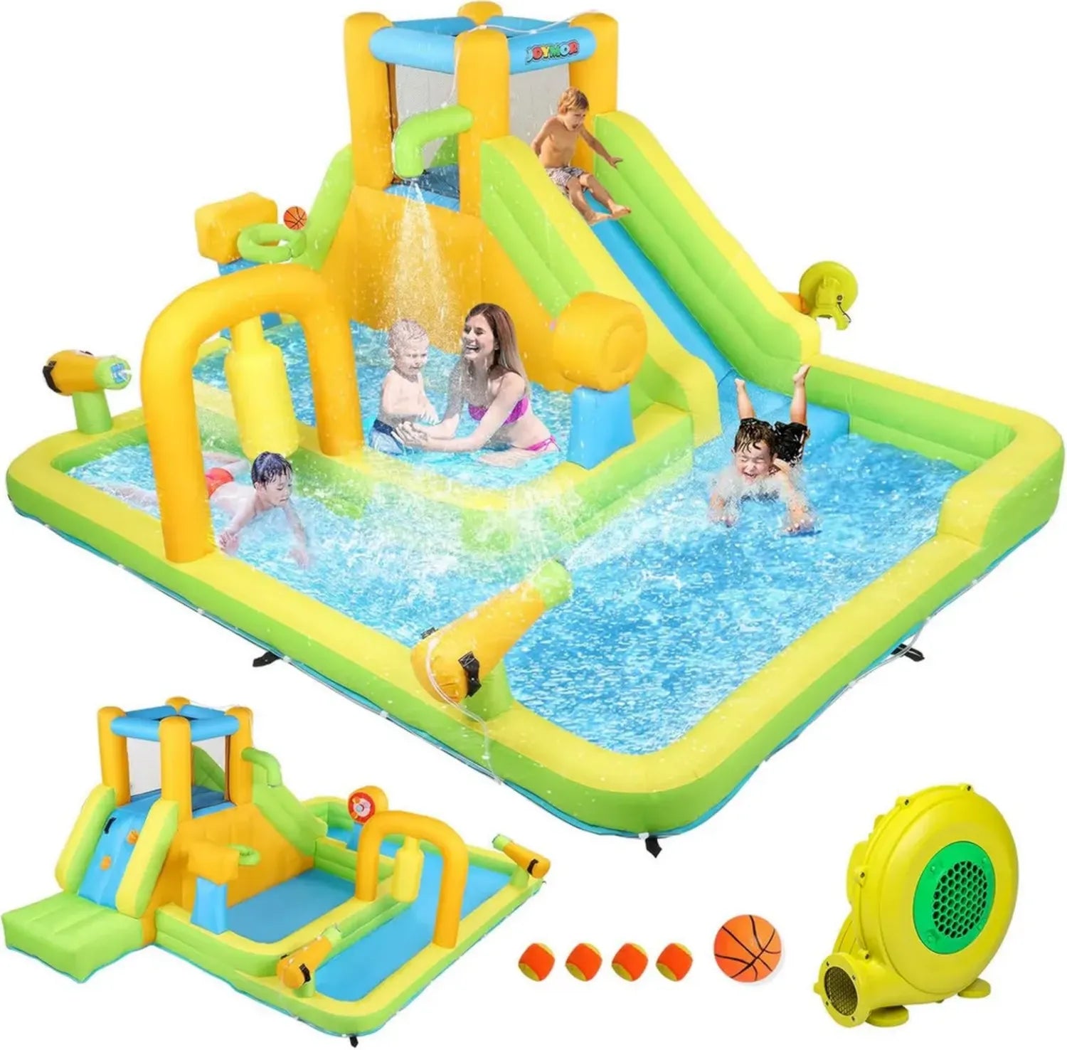 Bonnlo Château Gonflable avec Toboggan et Piscine, Aire de Jeux pour Enfants 450x300x180cm avec Ventilateur