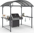 Abris Barbecue Métal Gris 240x150x220 cm avec Toit Polycarbonate et Étagères