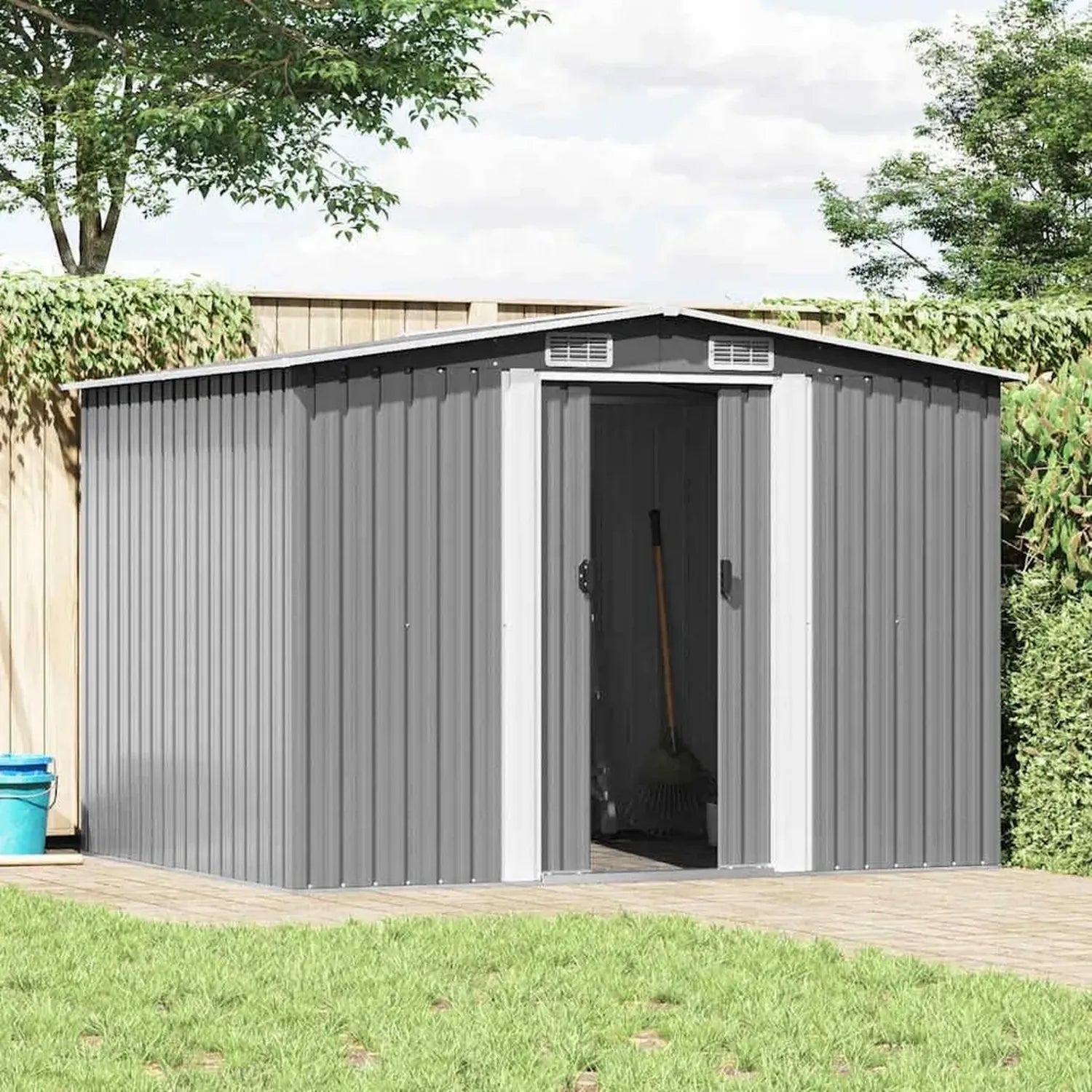 Abri de Jardin Métallique Gris 257x205x178 cm pour Stockage Extérieur