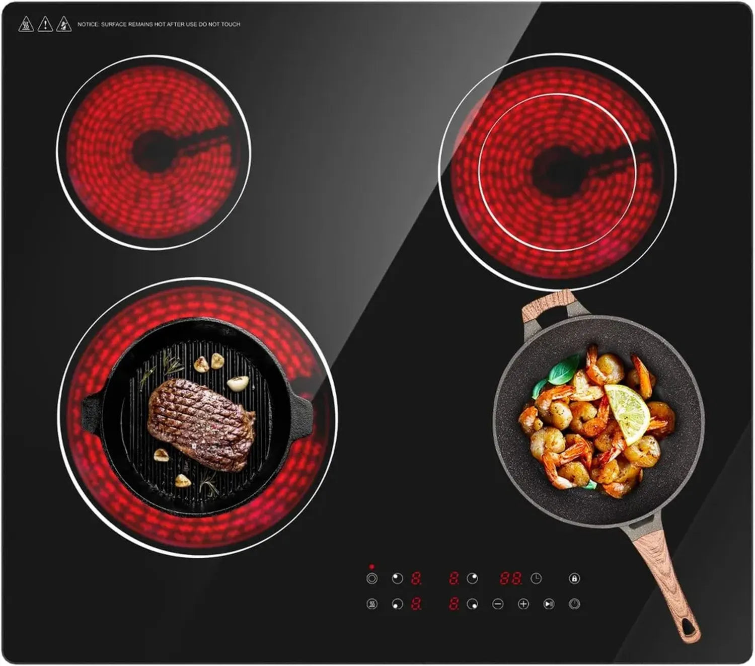 Plaque de Cuisson Vitrocéramique 60cm, 4 Foyers Électriques Encastrables, Commandes Tactiles et Minuterie, Sécurité Enfant, Verre Noir, Compatible Tous Ustensiles