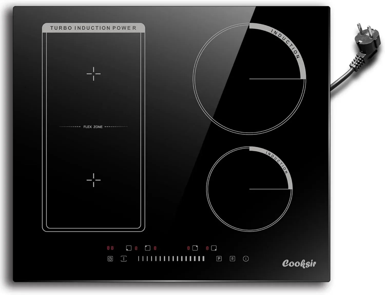 Table de Cuisson à Induction 4 Zones 60cm avec Prise, 3500W, Commande Tactile et Zone Gril Combinée, 220V