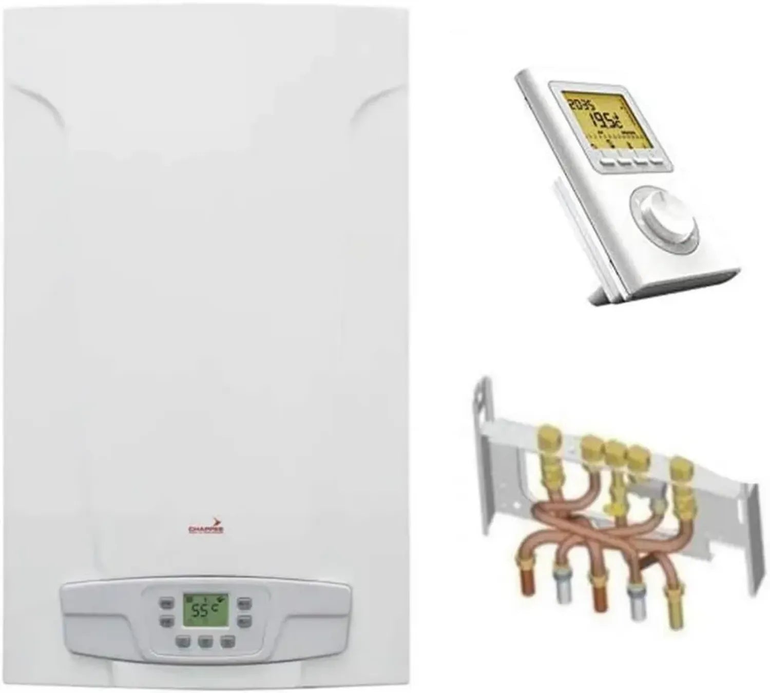 Chaudière à Gaz BasNox Luna ST Blue Chappée 24 kW avec Kit Complet et Thermostat Filaire
