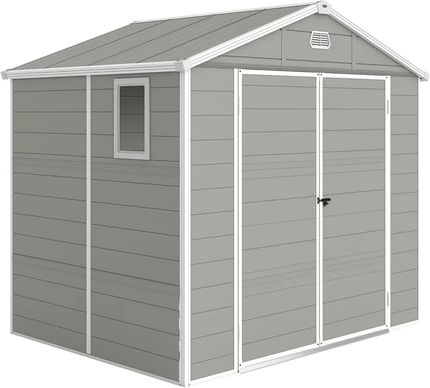 Outsunny Cabane de Jardin 4,1 m² en Plastique avec Toit à Pignon et Fenêtre, Porte Verrouillable, et Fondation, 240x190x228 cm