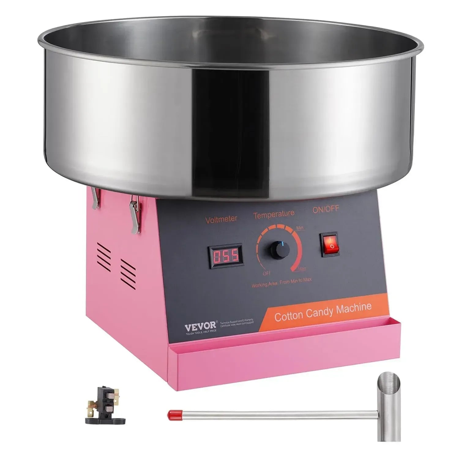 Appareil Électrique à Barbe à Papa VEVOR, 1000W, Bol Inox, Cuillère à Sucre, Idéal pour Événements et Fêtes (Rose)
