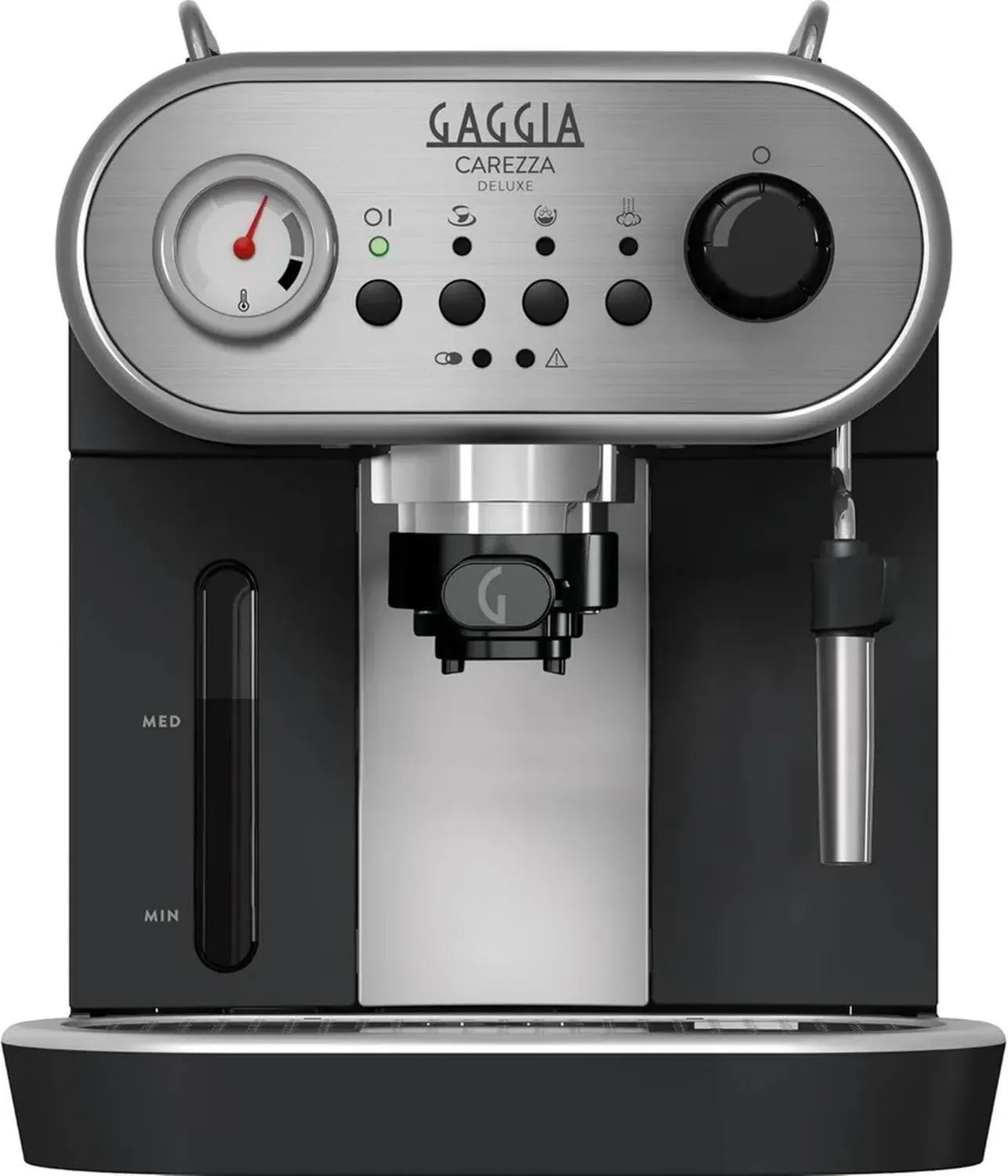 Machine à Espresso Gaggia Carezza Deluxe pour Café Moulu et Dosettes, 1900W, Gris/Noir