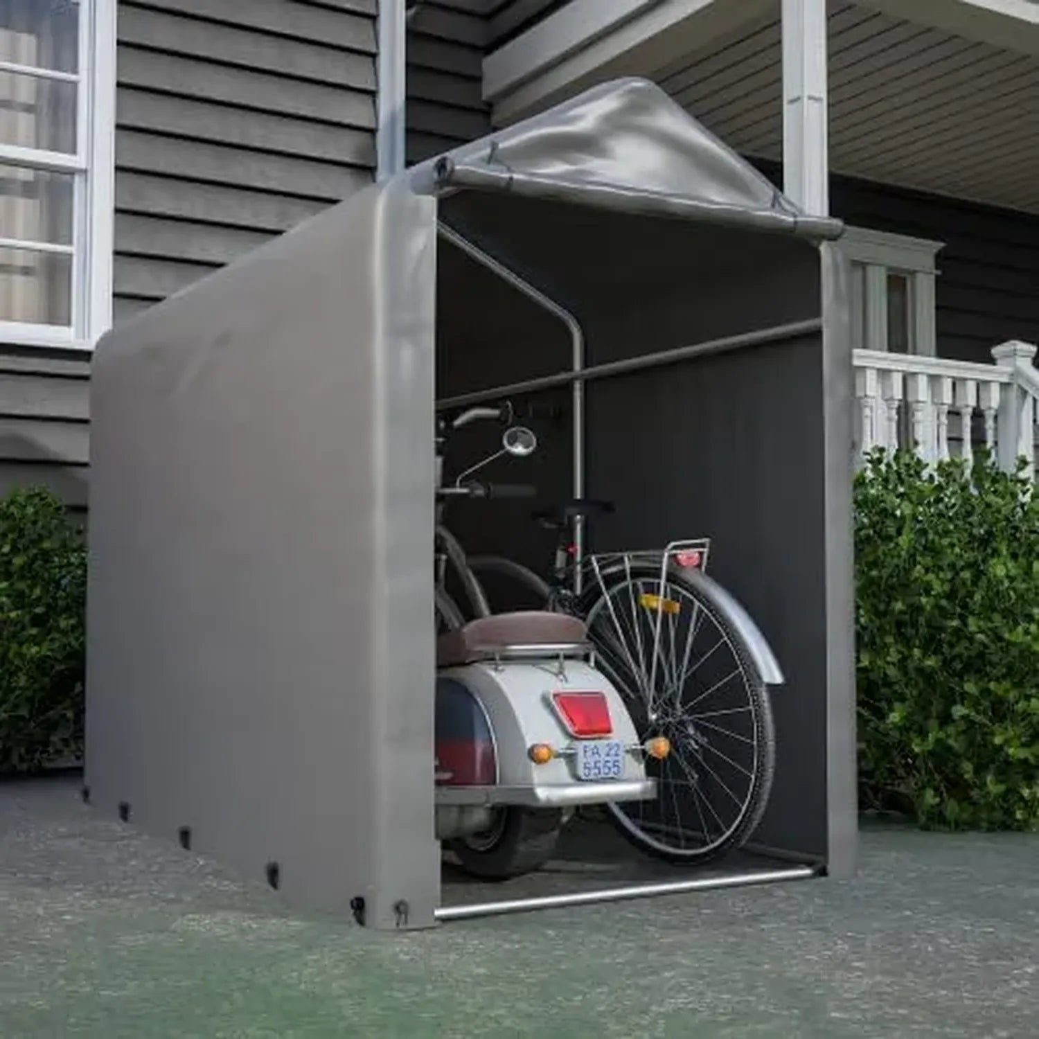 Cabanon de jardin compact en acier résistant, fermeture éclair, 187x100x160 cm, gris foncé