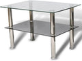 Table basse moderne en verre trempé et acier inoxydable avec rangement intégré