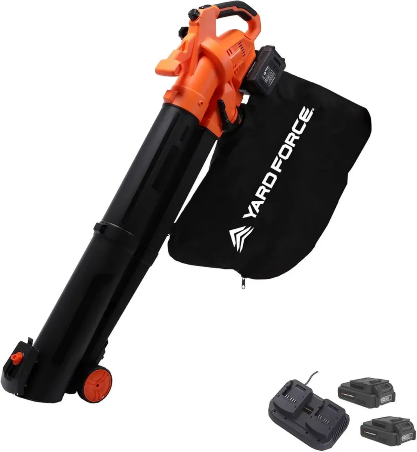 Souffleur et Aspirateur sans Fil 40V pour Jardin, Yard Force 3-en-1 avec Sac 45L, Fonction Broyage, Vitesse Réglable, 2 Batteries Incluses