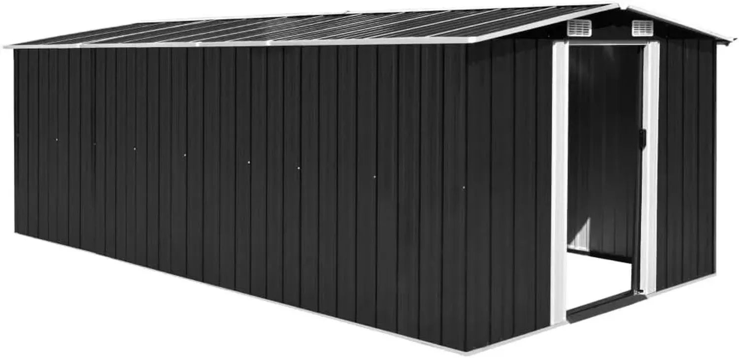 Abri de Jardin Métal Anthracite 257x489x181 cm - Cabanon Extérieur Résistant