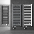 Radiateur Électrique Blanc pour Salle de Bain 400x1200 mm, 900W, Porte-Serviettes Intégré, Raccord Latéral