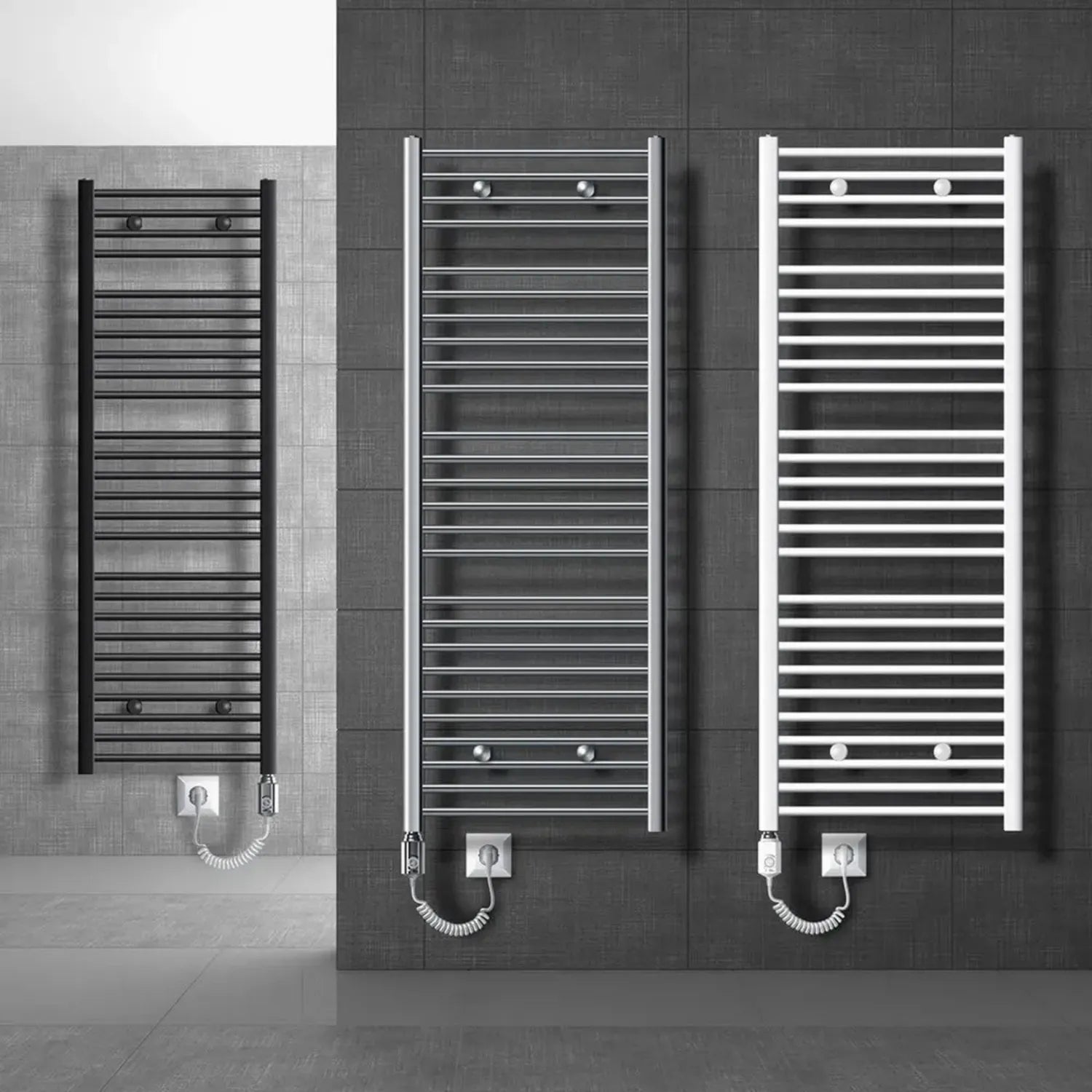Radiateur Électrique Blanc pour Salle de Bain 400x1200 mm, 900W, Porte-Serviettes Intégré, Raccord Latéral