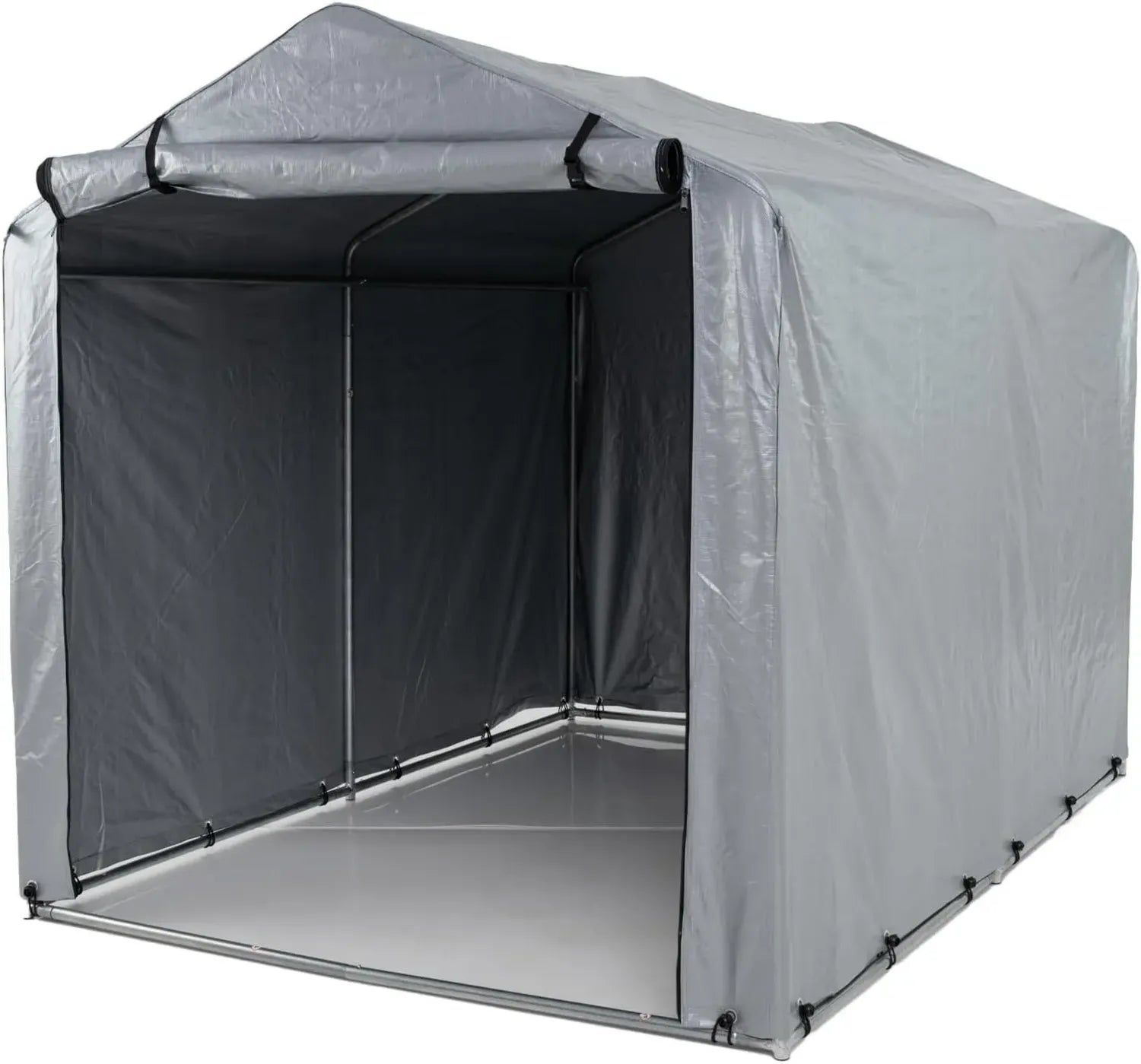 Abri de Rangement Extérieur Étanche pour Vélos et Motos, Tente avec Fermeture Éclair, 218 x 160 x 164 cm, Gris Clair