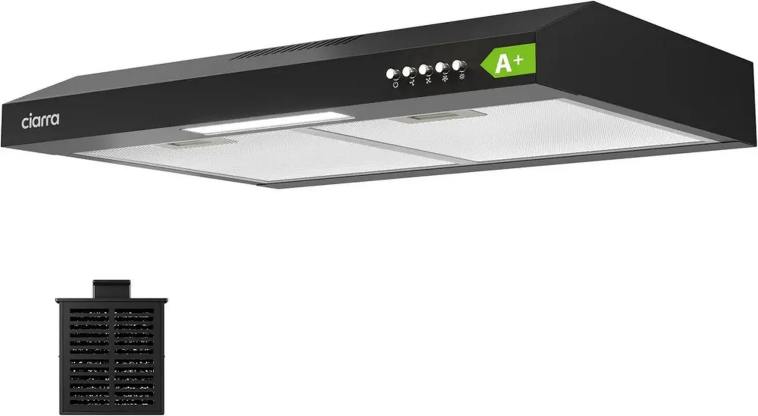 Hotte Aspirante 60cm Ciarra A+ - 220 m³/h - Mode Évacuation/Recyclage - Filtre Charbon - LED - Noir