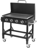 Plancha à Gaz Professionnelle METRO avec 4 Brûleurs, Acier Inoxydable, 14.8 kW, Allumage Impulsion, Roulettes Pivotantes, Pliable, Noir