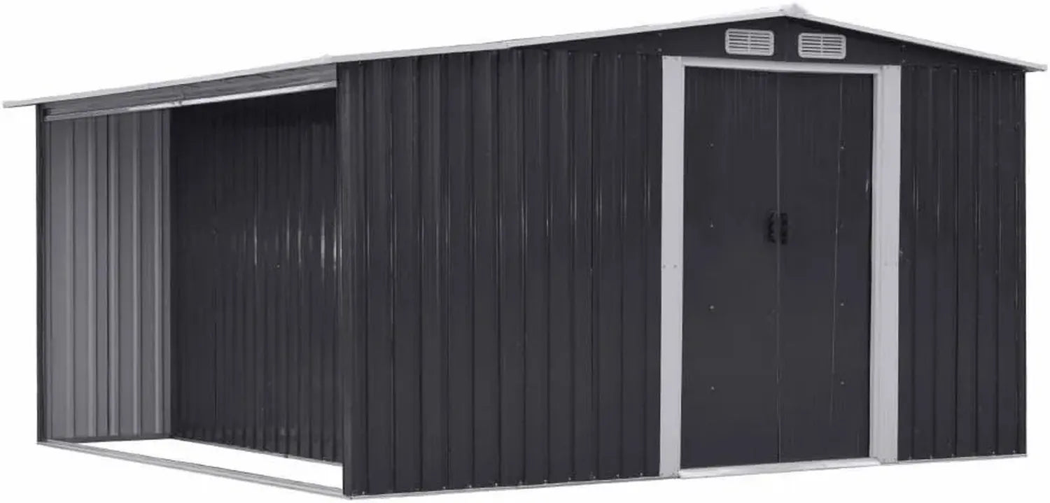Abri de Jardin en Métal Gris avec Rangement Bois 10,29 m² - Acier Galvanisé