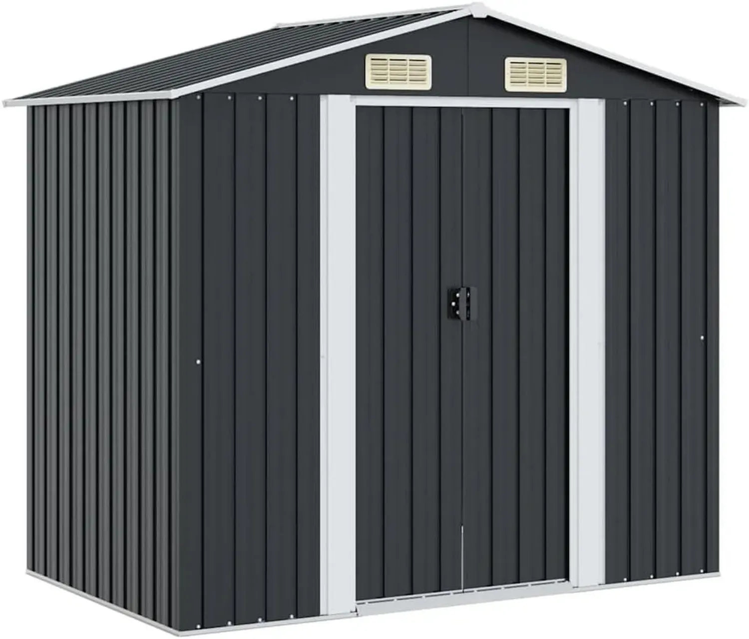 Cabane de jardin en métal anthracite 204x132x186 cm avec portes coulissantes et ventilation, structure en acier galvanisé