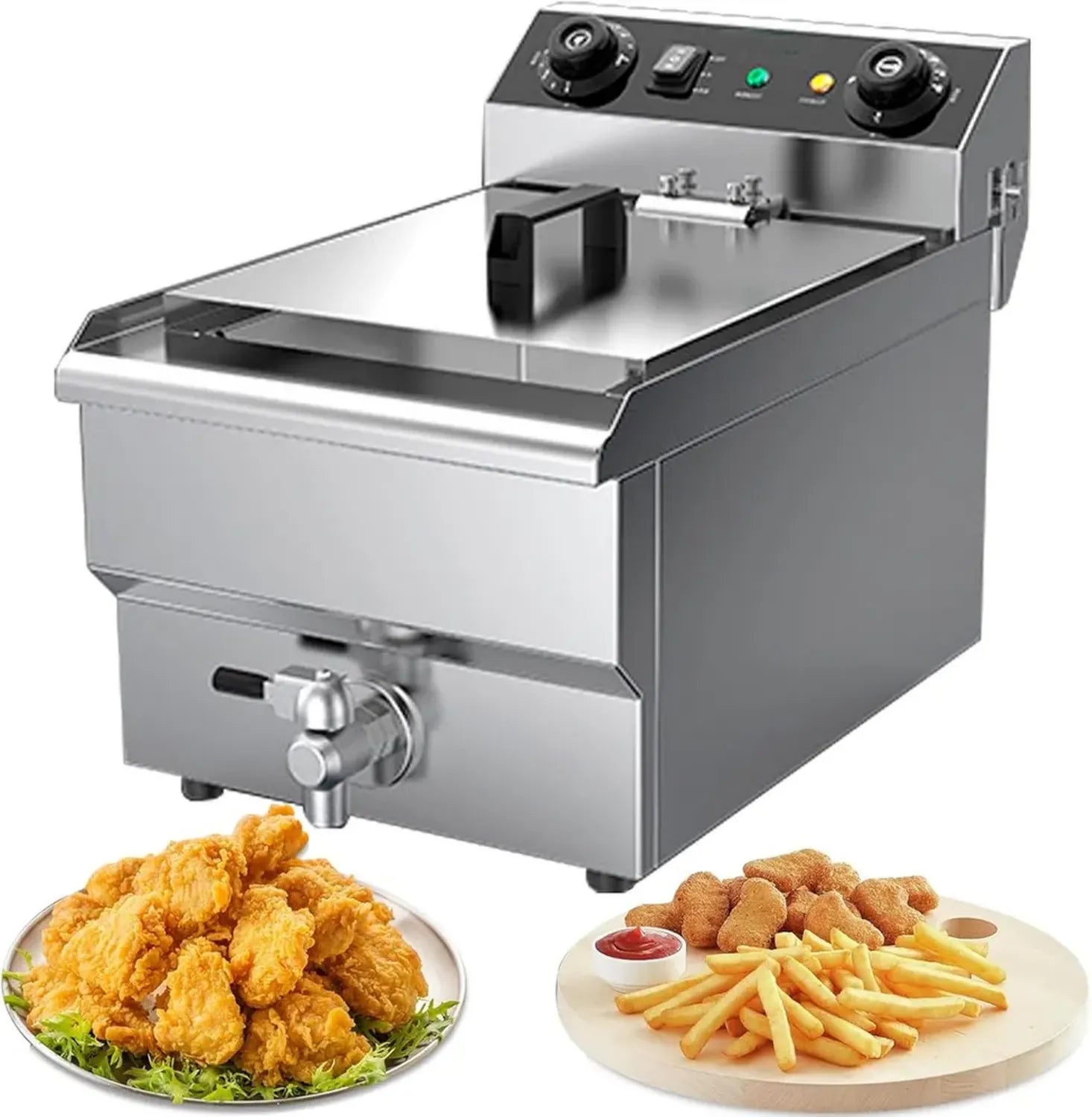 Friteuse Électrique Professionnelle 16L, Double Bacs Inox, 6000W, Température Réglable 20-190°C