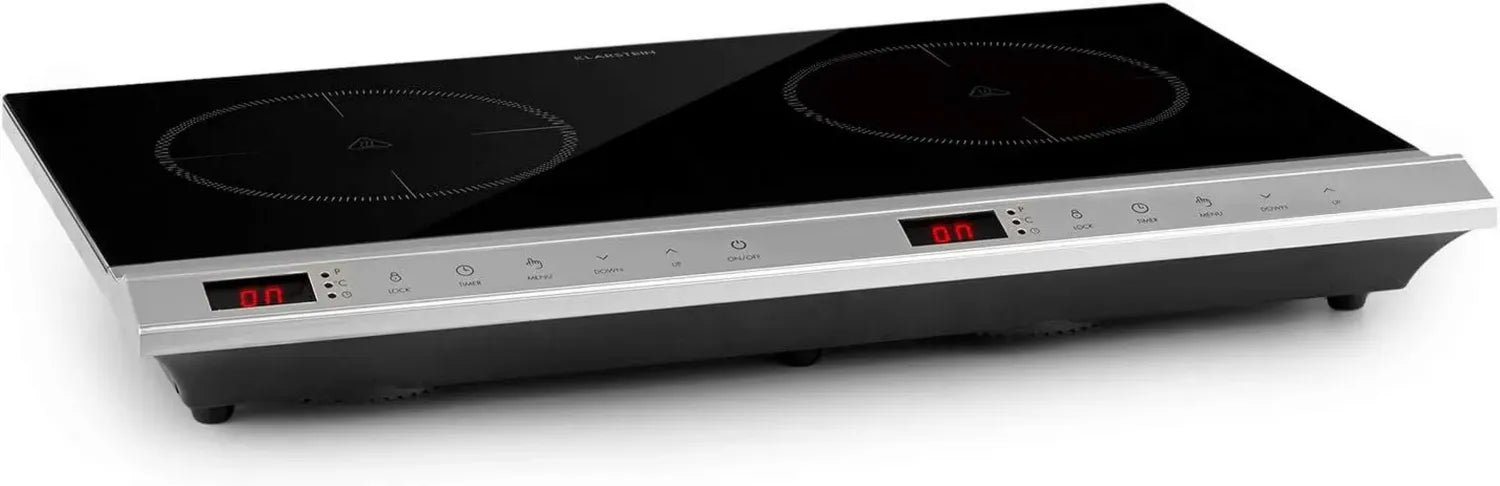Klarstein MisterCook Duo - Plaque de Cuisson Infrarouge 3000W, 2 Zones, 10 Niveaux, Minuterie, Écran Tactile