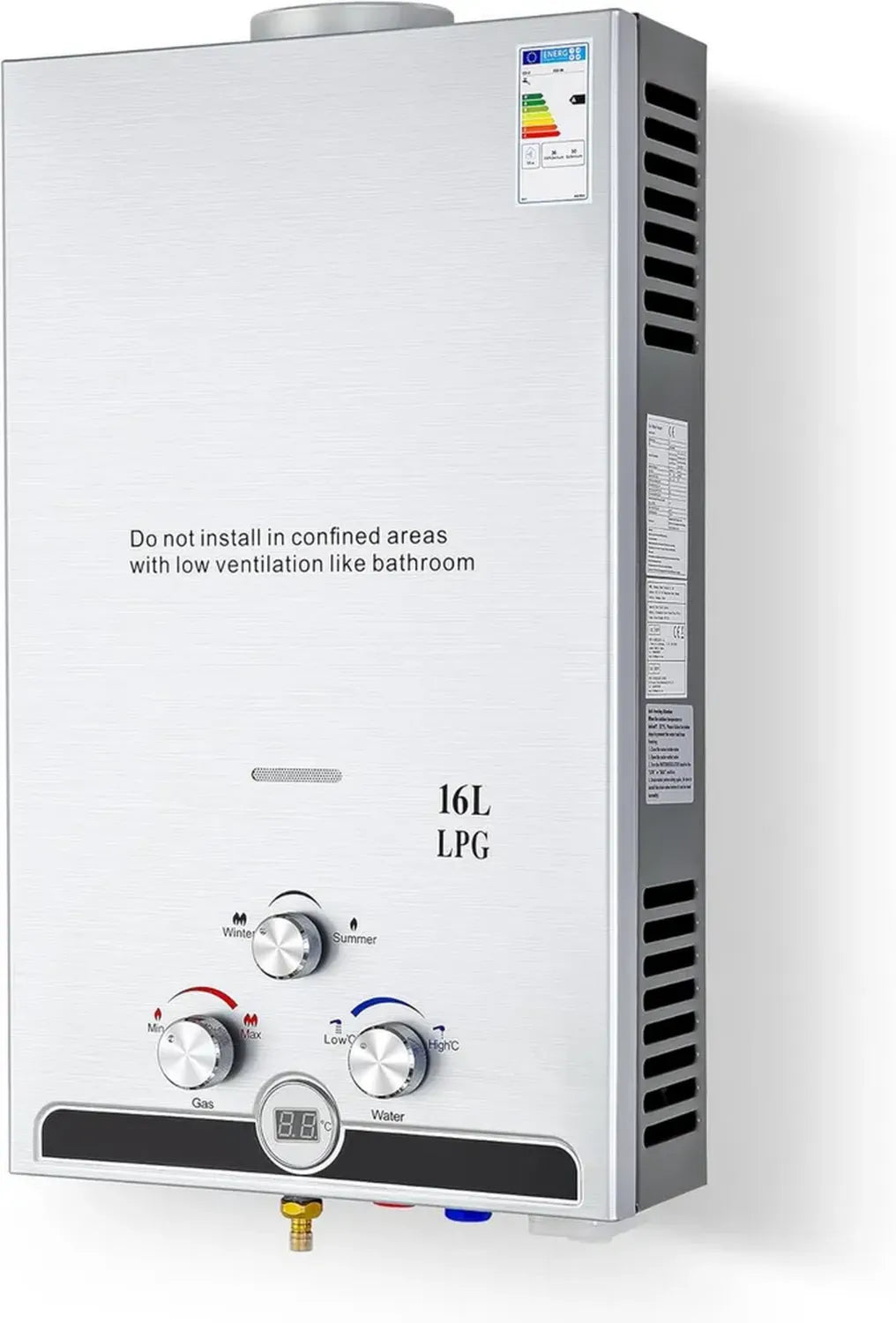 Chauffe-Eau Instantané Gaz 27,2kW 16L/min Portable Extérieur Butane Propane